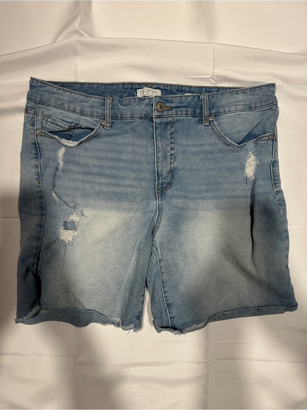 Sofia Vergara Gabriella Bermuda Shorts Wash Distressed Denim Shortsi